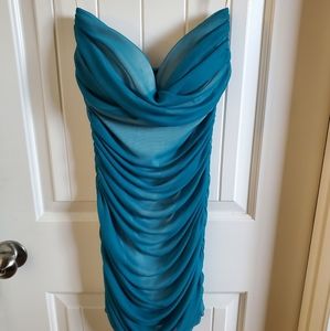 🌿Teal sheer cocktail dress with Nude lining